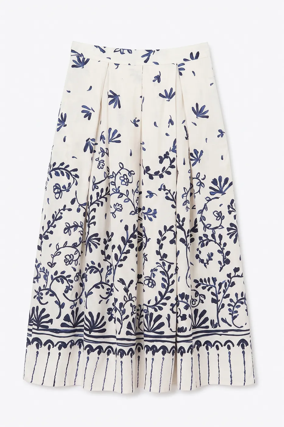 Bayan Ekru Pileli Keten Midi Etek