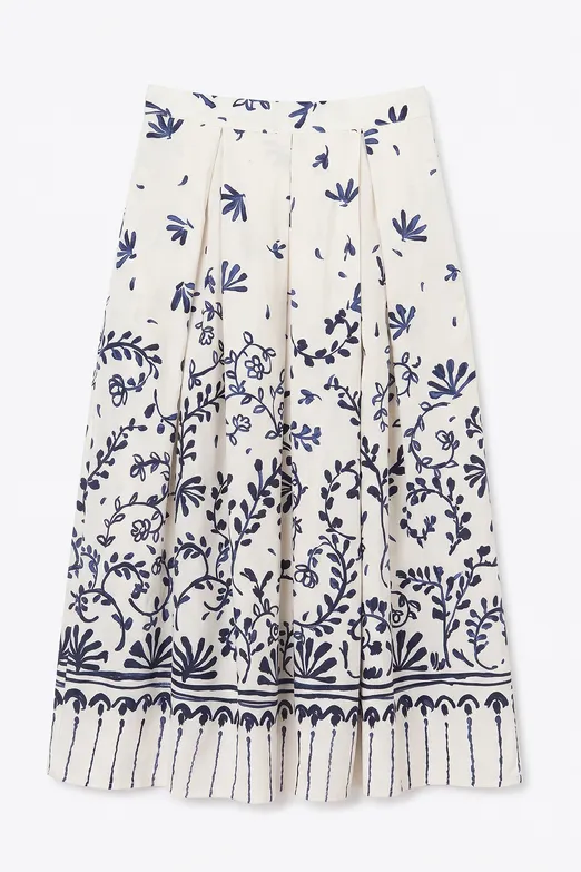 Bayan Ekru Pileli Keten Midi Etek - BSL