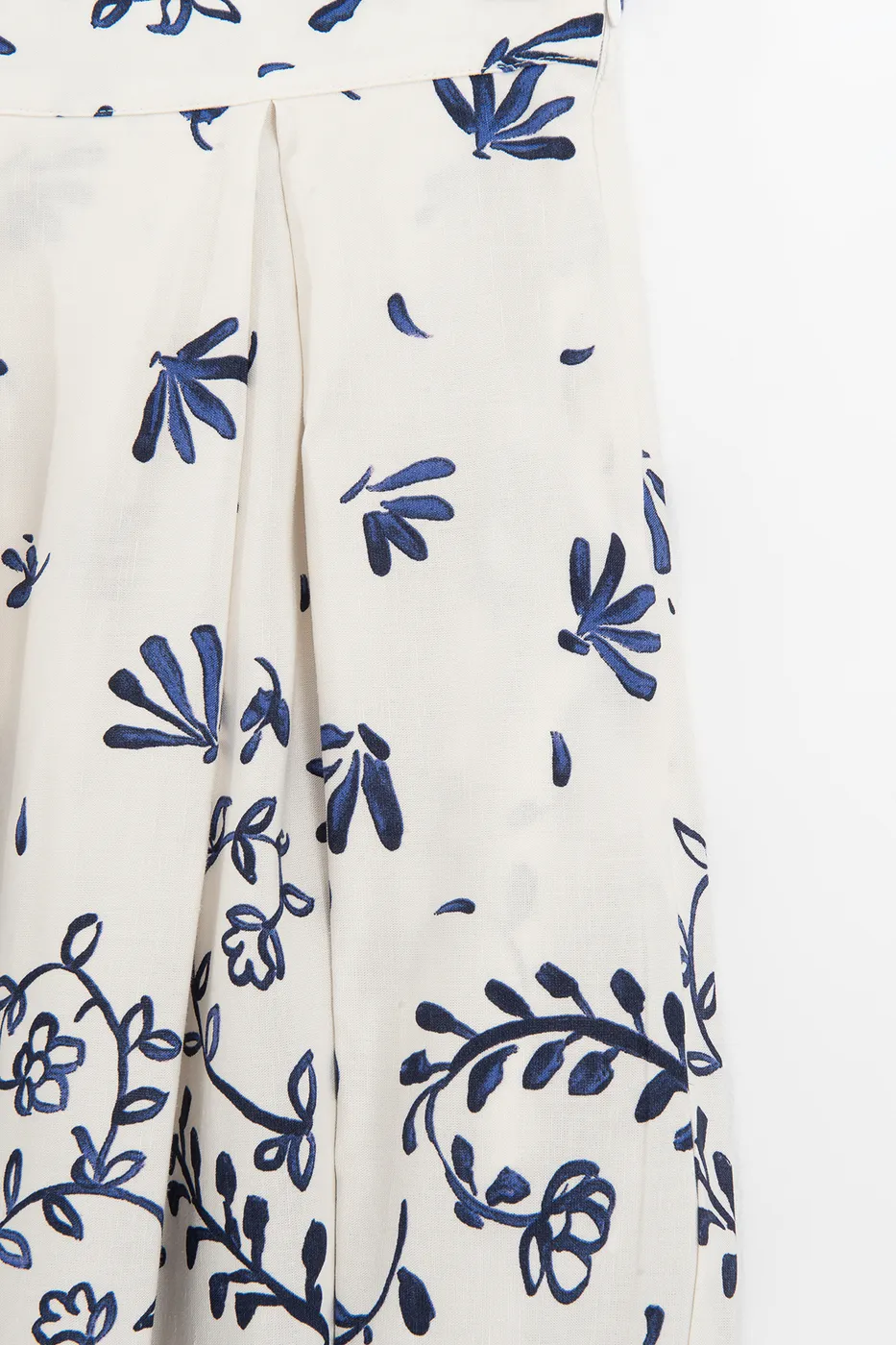 Bayan Ekru Pileli Keten Midi Etek