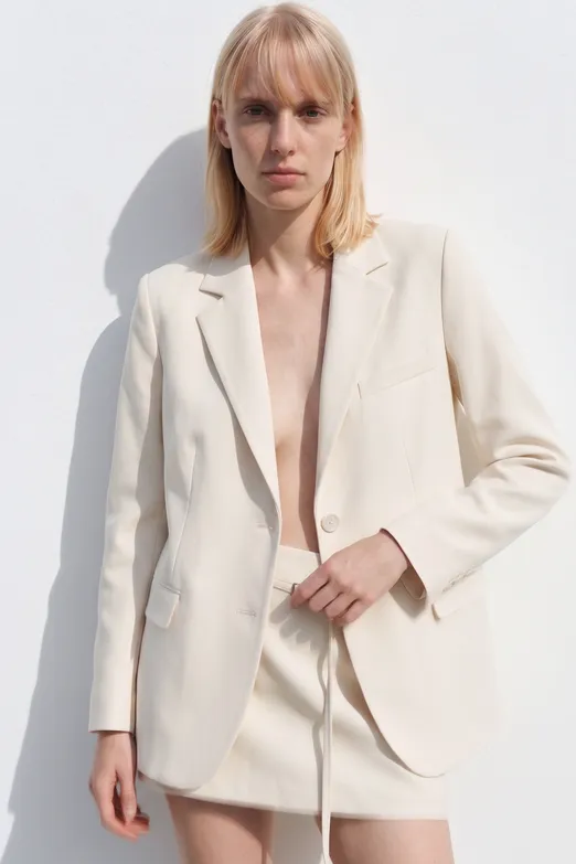 Bayan Krem Blazer Ceket - BSL