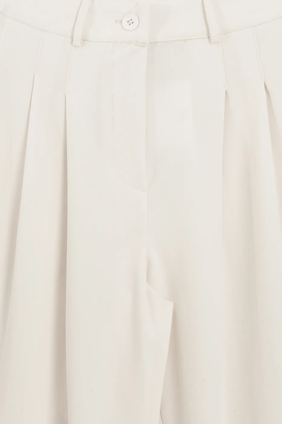 Bayan Krem Çift Pileli Bol Pantolon