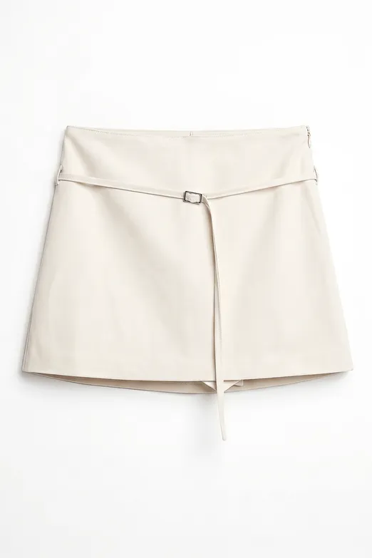 Bayan Krem Kemerli Şort Etek - BSL