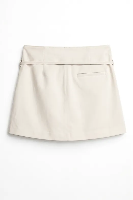 Bayan Krem Kemerli Şort Etek - BSL