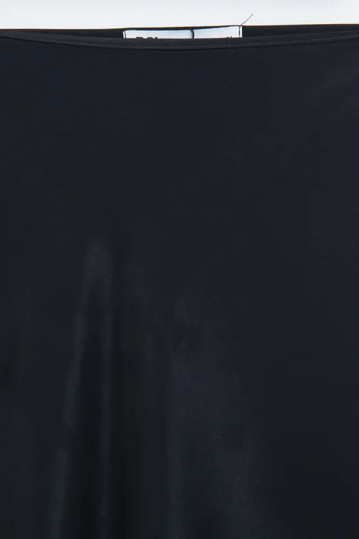 Bayan Siyah Saten Dantelli Midi Etek - BSL