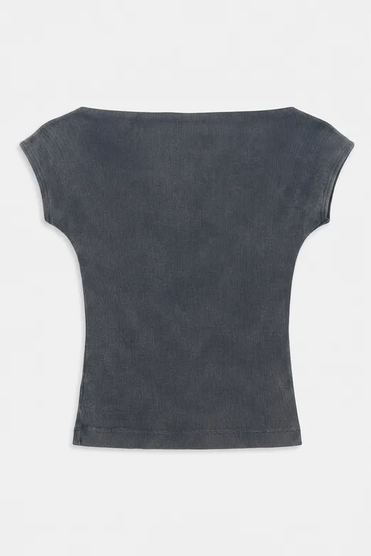 Bayan Antrasit Parça Boyalı Carmen Yaka Fitilli  Top - BSL