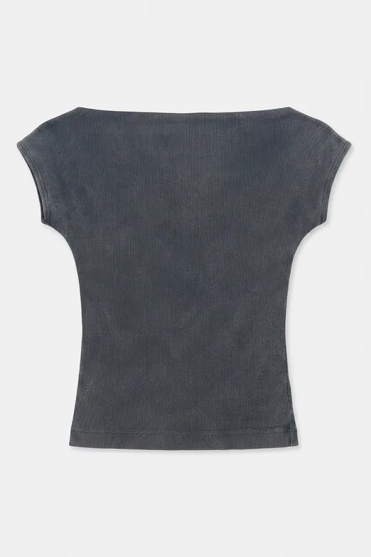 Bayan Antrasit Parça Boyalı Carmen Yaka Fitilli  Top - BSL