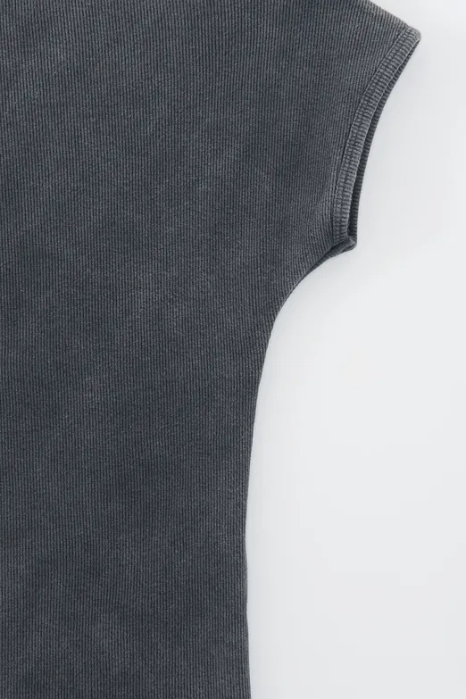 Bayan Antrasit Parça Boyalı Carmen Yaka Fitilli  Top - BSL