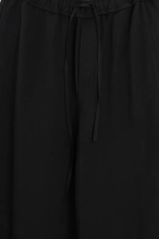 Bayan Siyah Keten Şalvar Pantolon - BSL