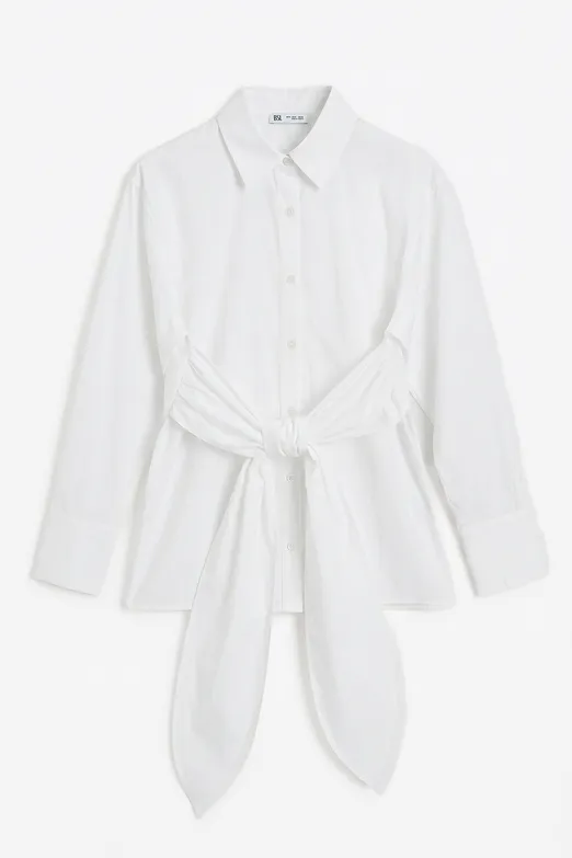 Bayan Beyaz Beli Bağlamalı Gömlek - BSL