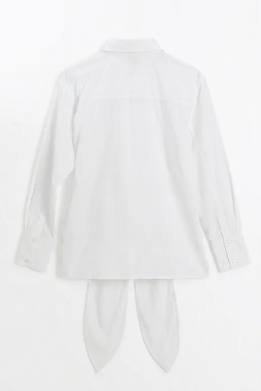 Bayan Beyaz Beli Bağlamalı Gömlek - BSL