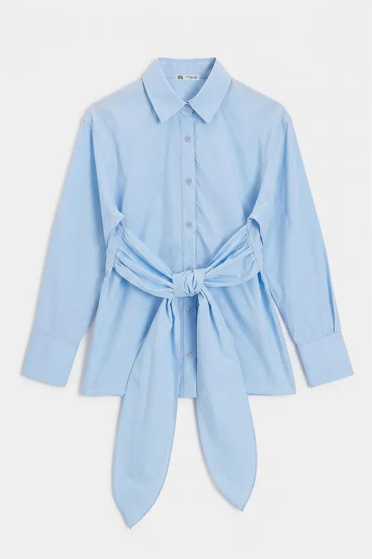 Bayan Mavi Beli Bağlamalı Gömlek - BSL