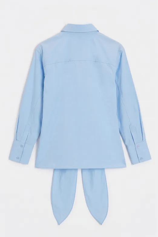 Bayan Mavi Beli Bağlamalı Gömlek - BSL