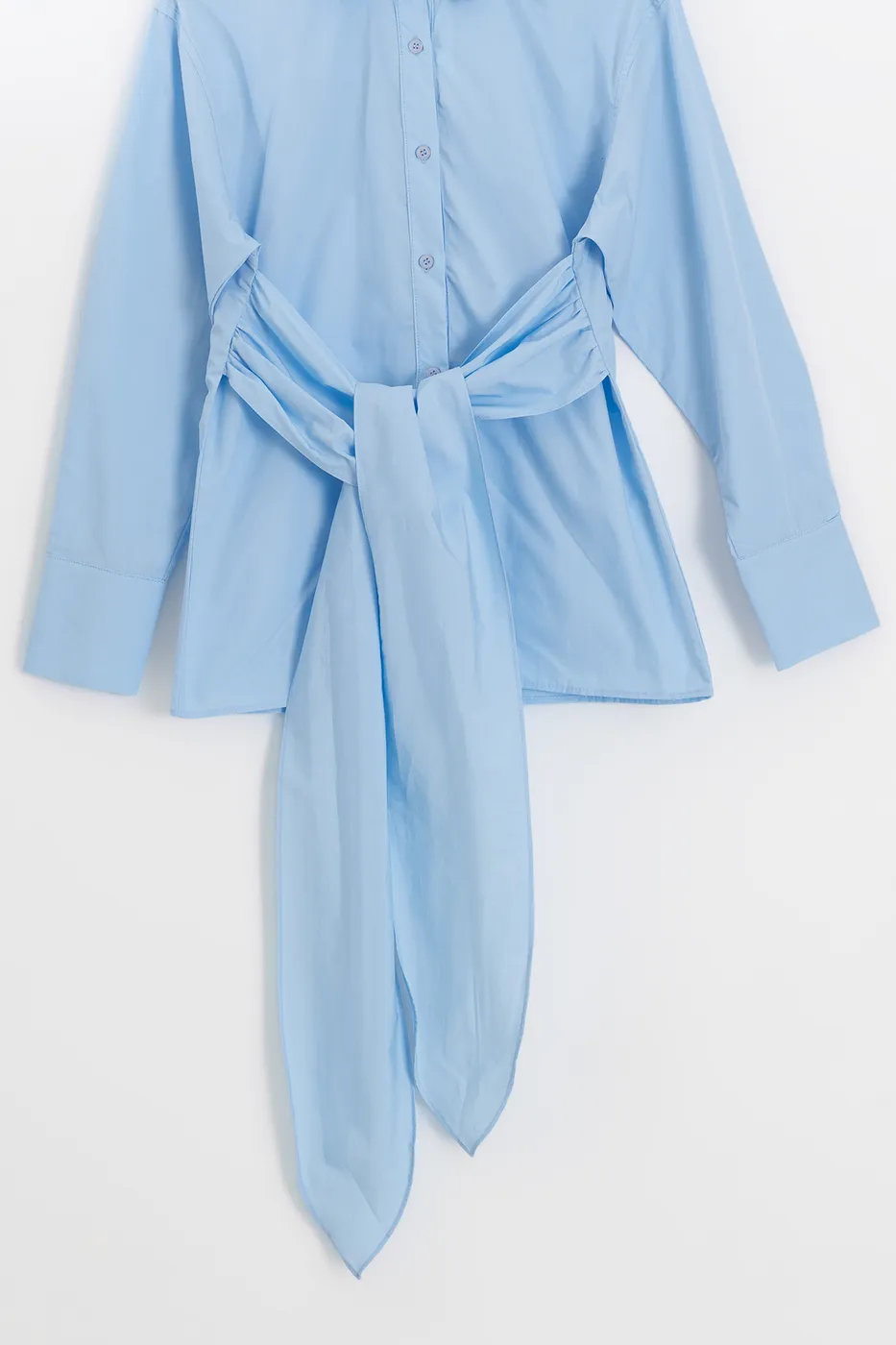 Bayan Mavi Beli Bağlamalı Gömlek