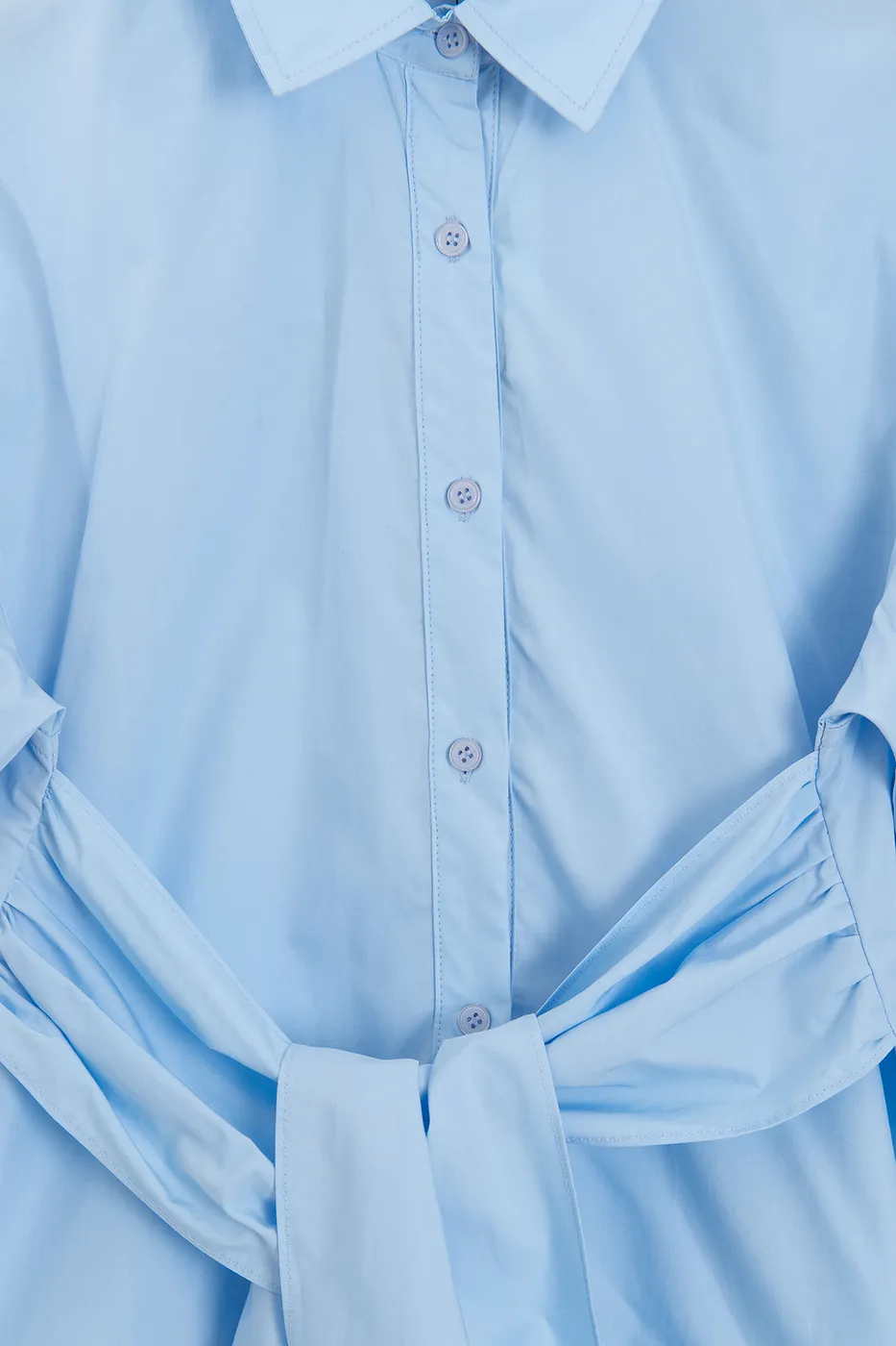 Bayan Mavi Beli Bağlamalı Gömlek