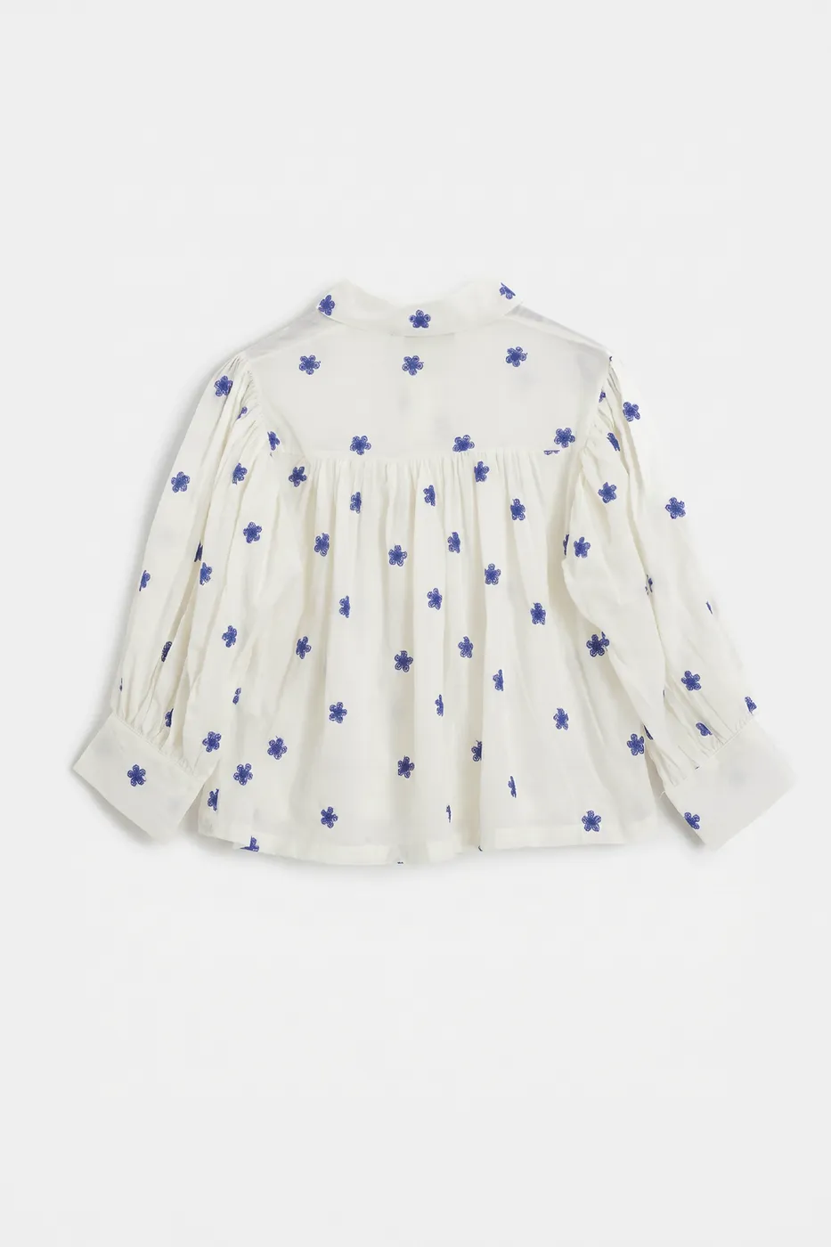 Bayan Ekru Çiçek Desenli Balon Kollu Gömlek
