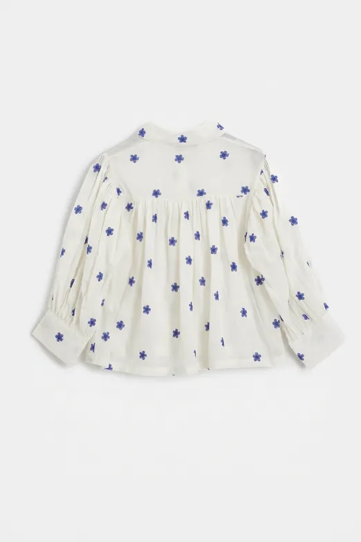Bayan Ekru Çiçek Desenli Balon Kollu Gömlek - BSL