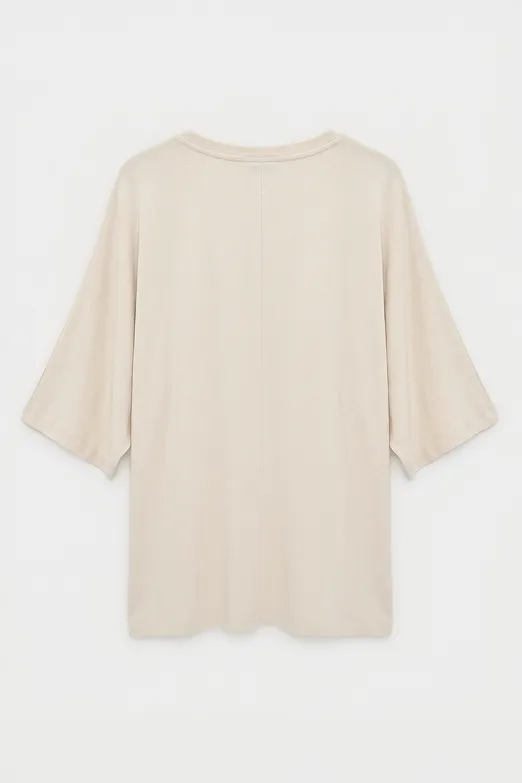 Bayan Bej Oversize Basic Tshirt - BSL