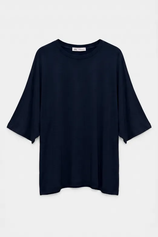Bayan Lacivert Oversize Basic Tshirt - BSL