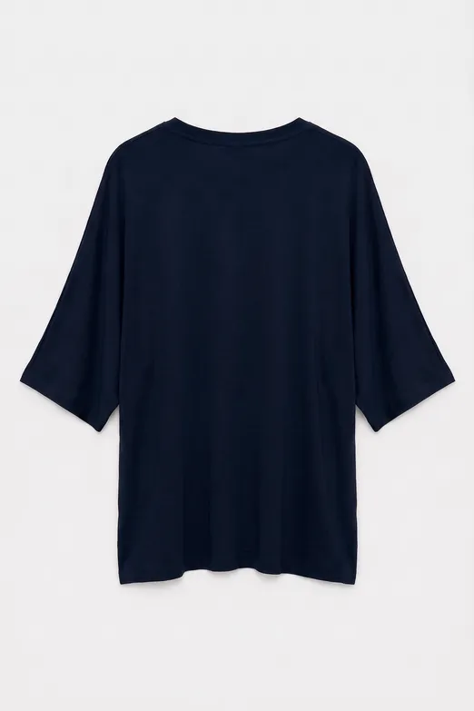 Bayan Lacivert Oversize Basic Tshirt - BSL