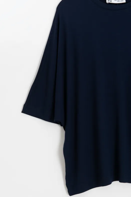 Bayan Lacivert Oversize Basic Tshirt - BSL