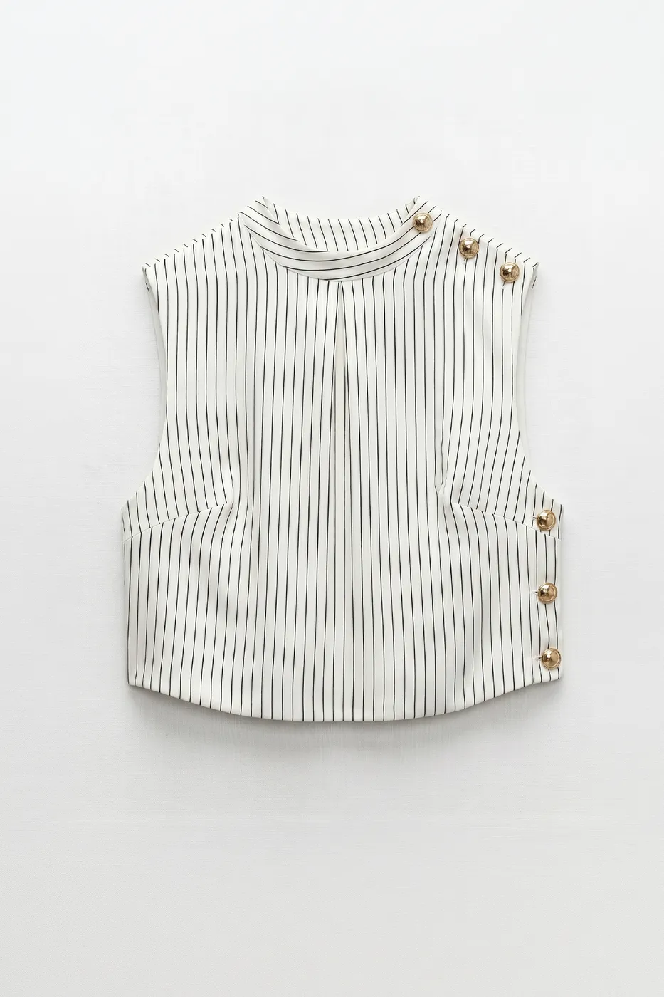 Bayan Beyaz Saten Çizgili Crop Top