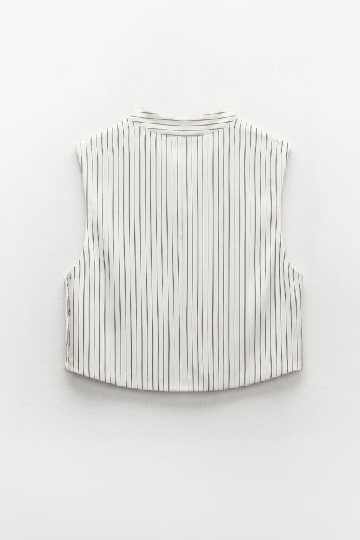 Saten Çizgili Crop Top
