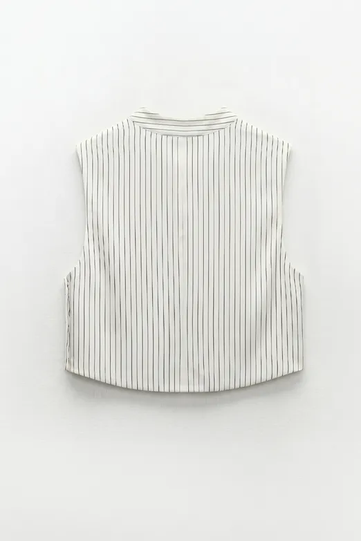 Bayan Beyaz Saten Çizgili Crop Top - BSL