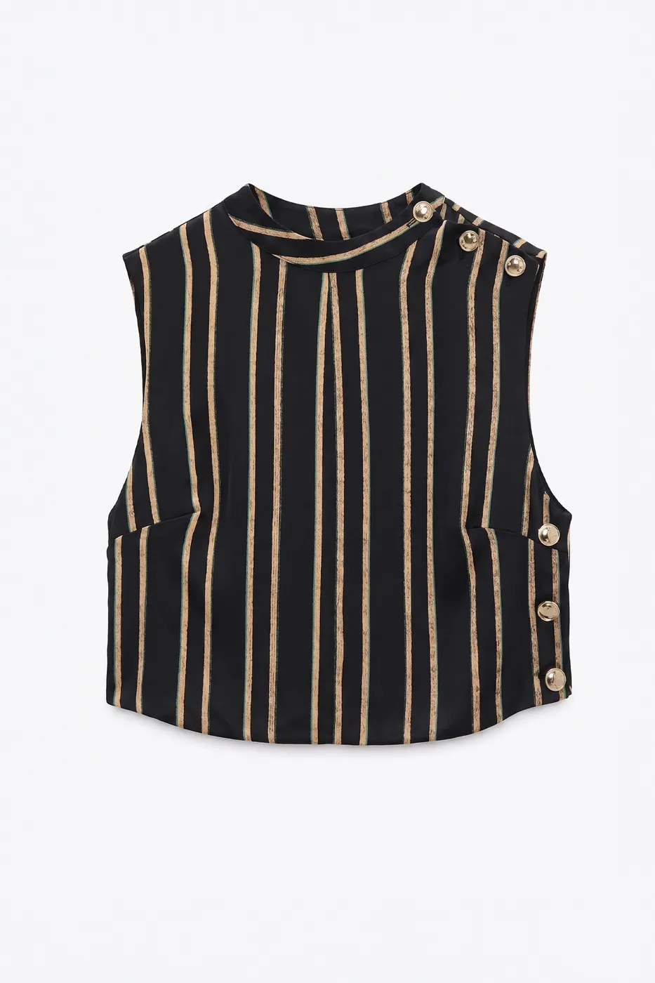 Bayan Siyah Saten Çizgili Crop Top