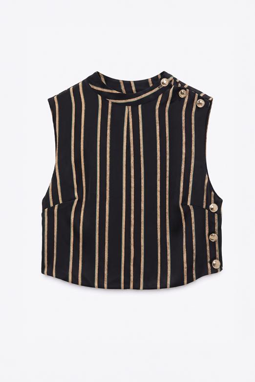 Saten Çizgili Crop Top