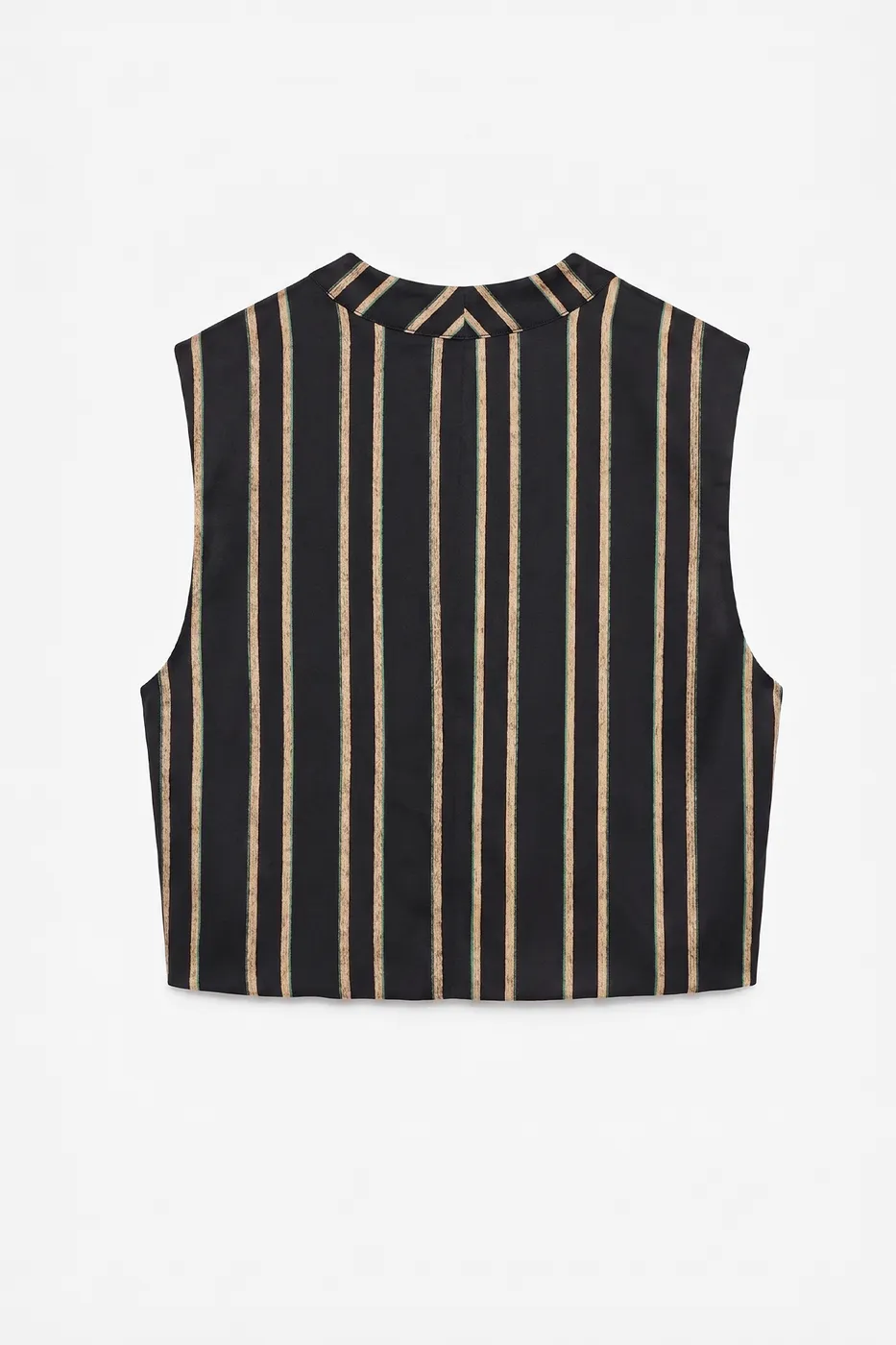 Bayan Siyah Saten Çizgili Crop Top