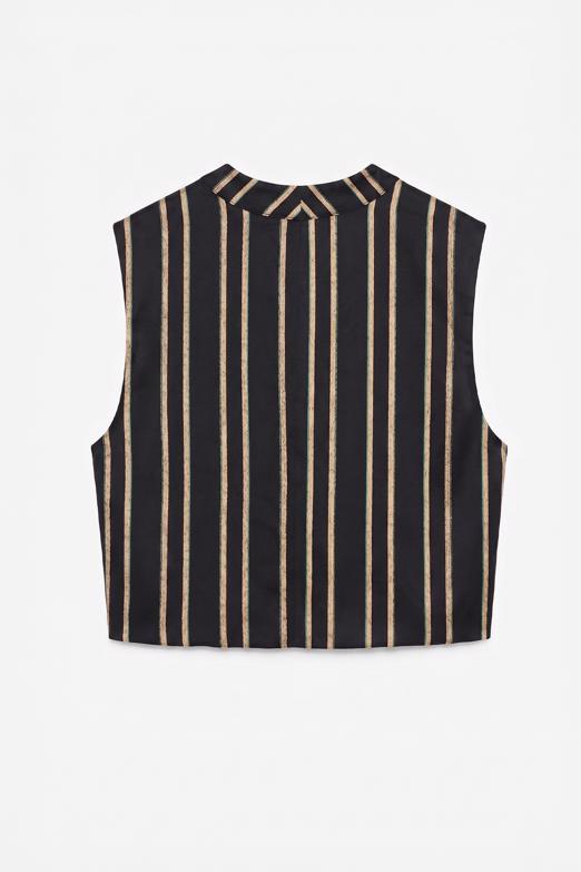 Saten Çizgili Crop Top