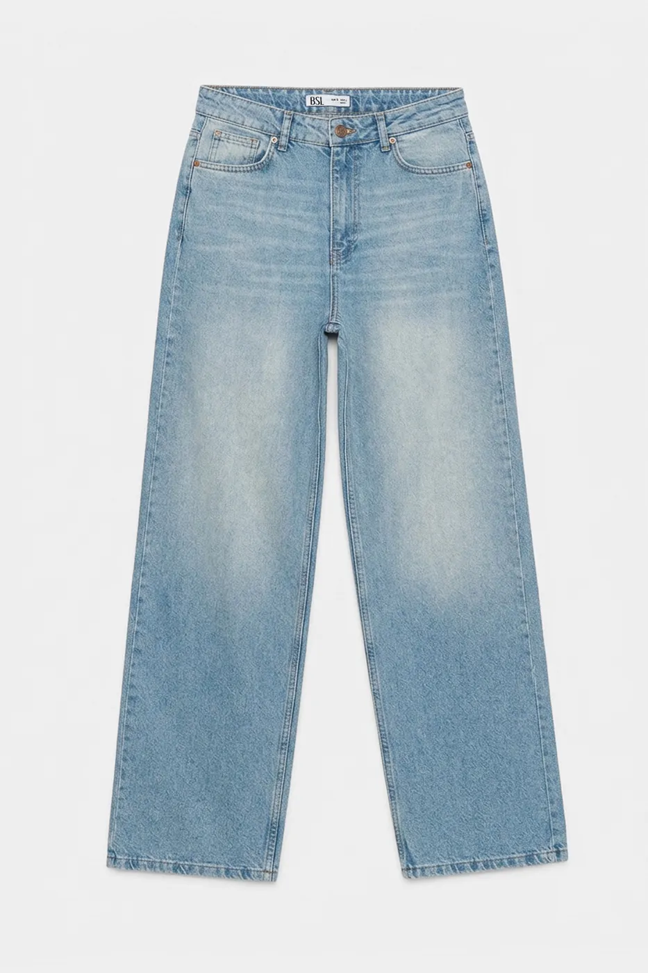 Bayan Mavi Düz Kesim Denim Pantolon
