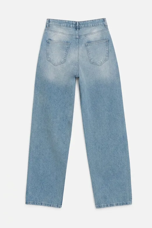 Bayan Mavi Düz Kesim Denim Pantolon - BSL