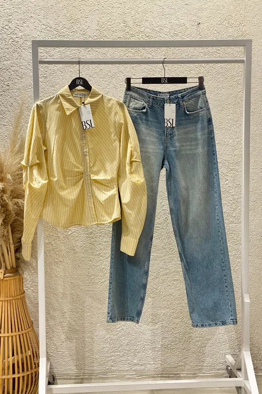 Bayan Mavi Düz Kesim Denim Pantolon - BSL