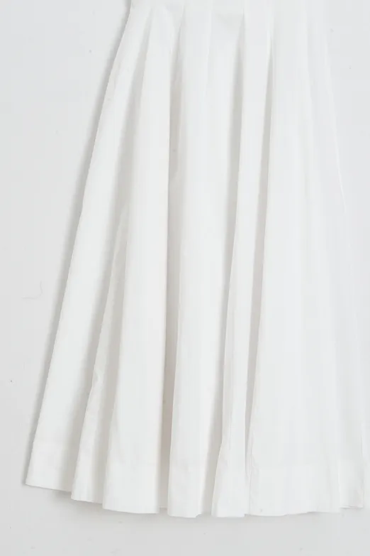 Bayan Beyaz Kare Yakalı Dikiş Detaylı Kloş Midi Elbise - BSL