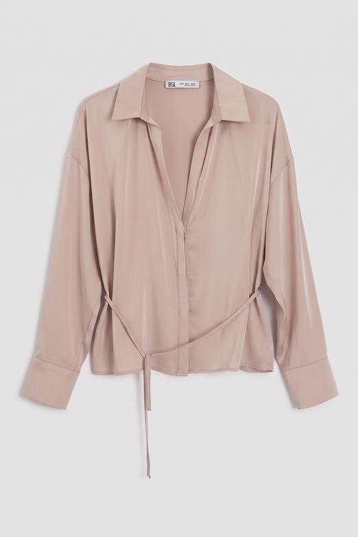 İnce Kemerli Saten Bluz