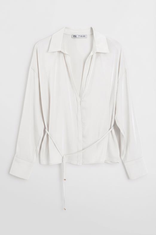 İnce Kemerli Saten Bluz