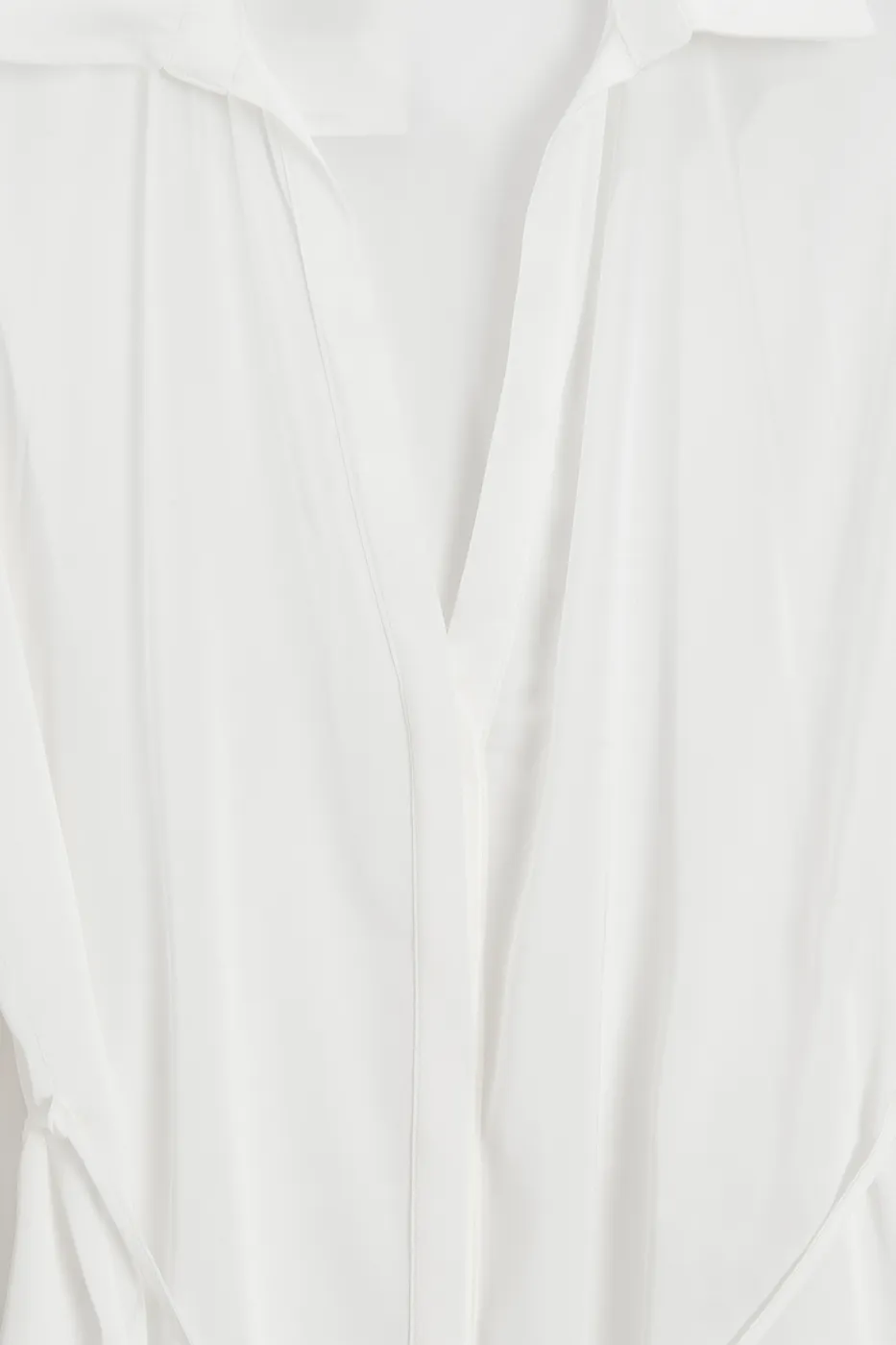 Bayan Beyaz İnce Kemerli Saten Bluz