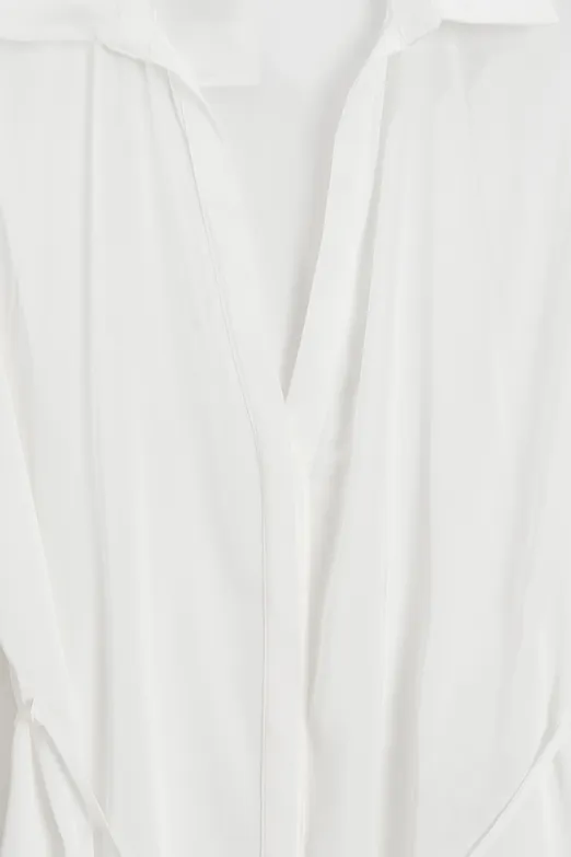 Bayan Beyaz İnce Kemerli Saten Bluz - BSL