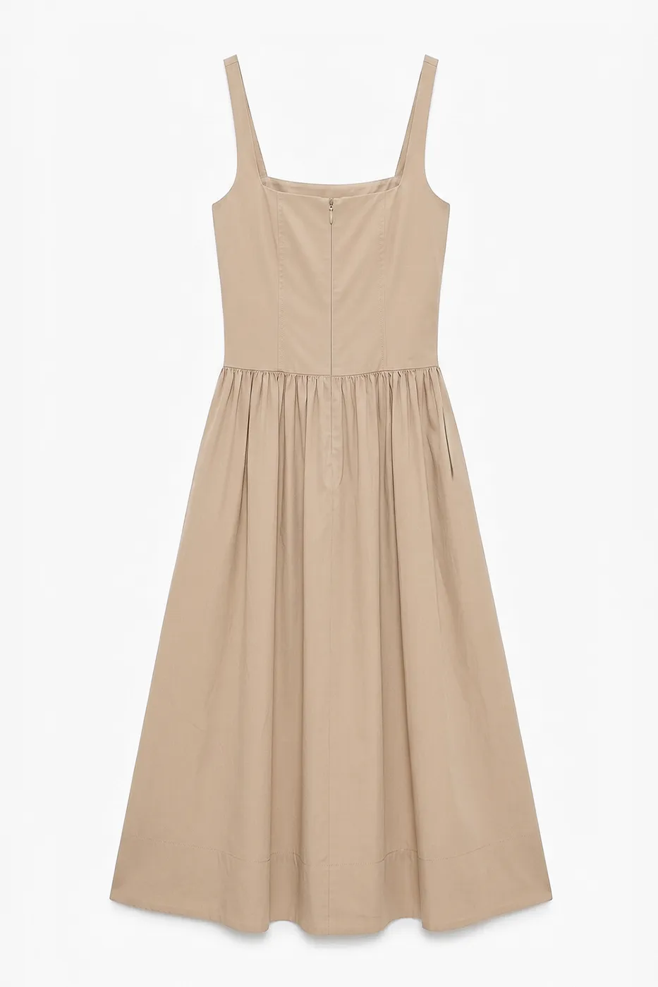 Bayan Bej Askılı Cotton Midi Elbise