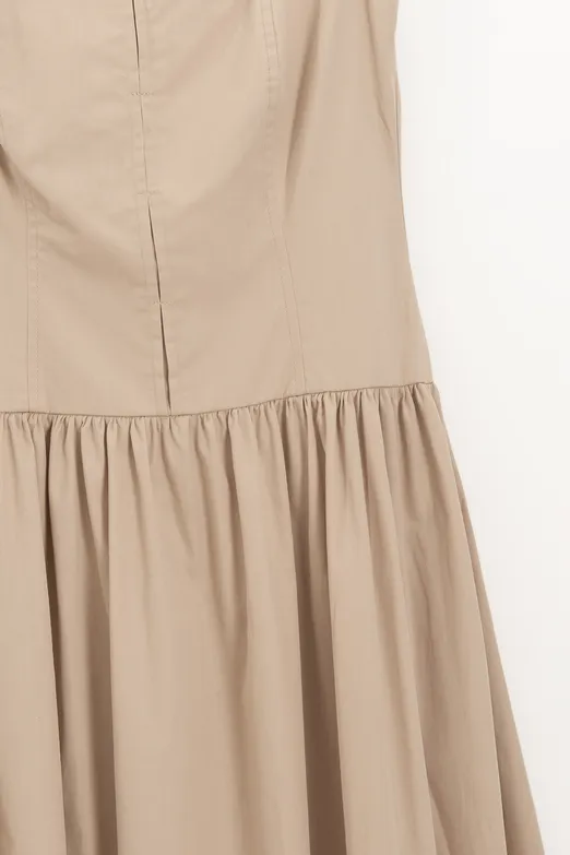 Bayan Bej Askılı Cotton Midi Elbise - BSL