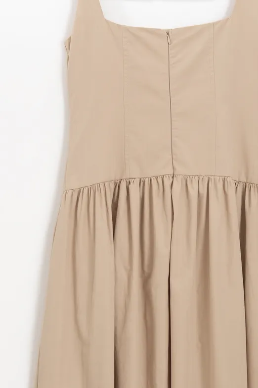 Bayan Bej Askılı Cotton Midi Elbise - BSL