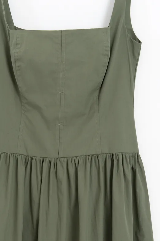 Bayan Yeşil Askılı Cotton Midi Elbise - BSL