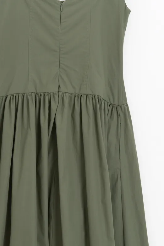 Bayan Yeşil Askılı Cotton Midi Elbise - BSL