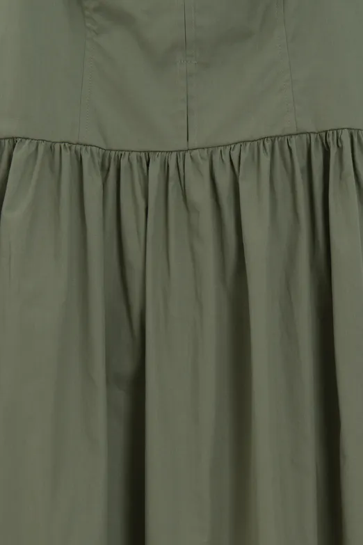Bayan Yeşil Askılı Cotton Midi Elbise - BSL