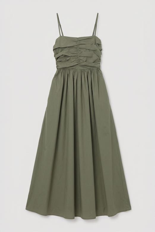 Drapeli Askılı % 100 Cotton Midi Elbise