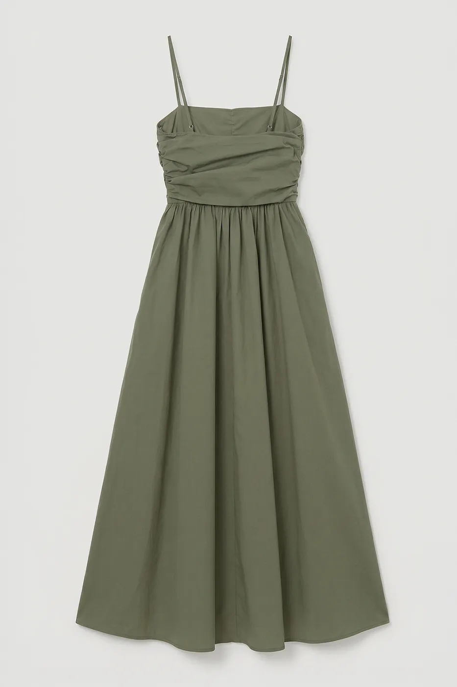 Bayan Haki Drapeli Askılı % 100 Cotton Midi Elbise