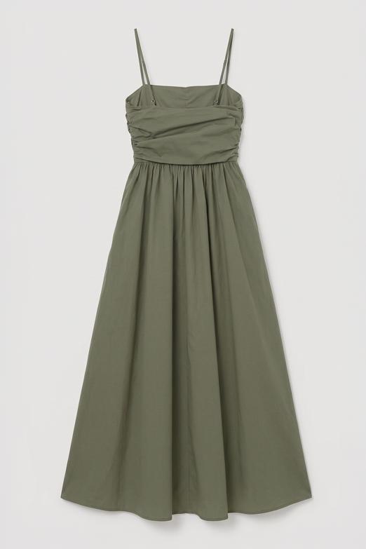 Drapeli Askılı % 100 Cotton Midi Elbise