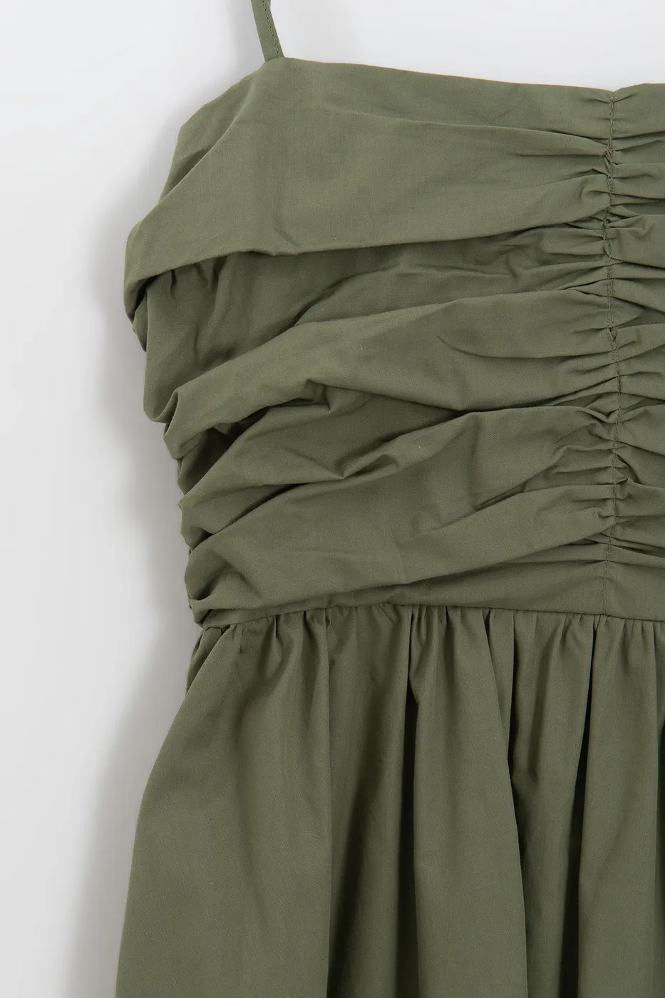 Bayan Haki Drapeli Askılı % 100 Cotton Midi Elbise