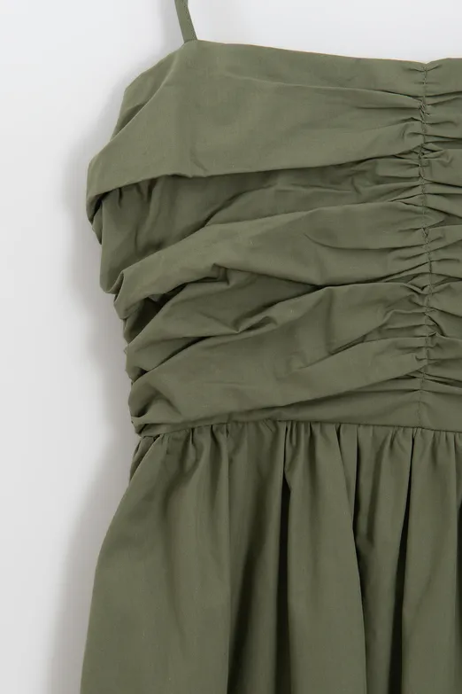 Bayan Haki Drapeli Askılı % 100 Cotton Midi Elbise - BSL